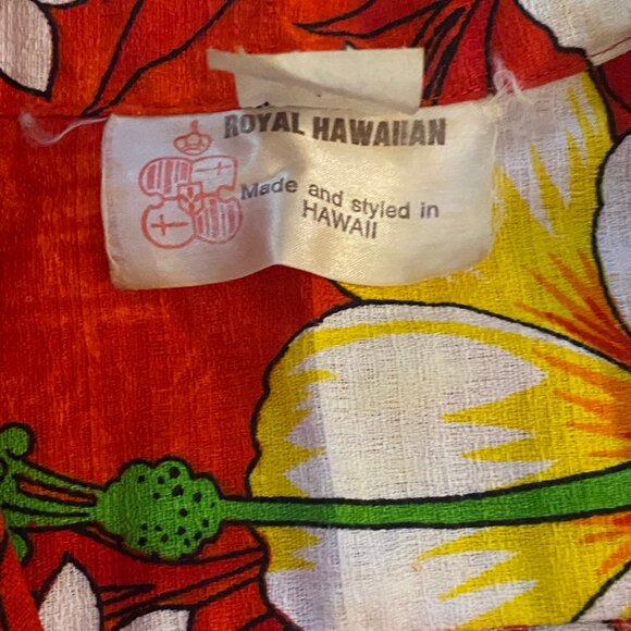 Vintage Royal Hawaiian Shirt Mens floral orange button up 60s 70s - Picture 3 of 8